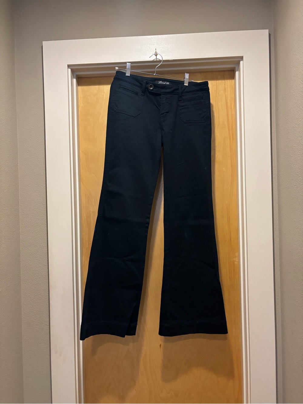 Level 99 Black Flare Trouser Pants — Size 28, Double Welt Pockets